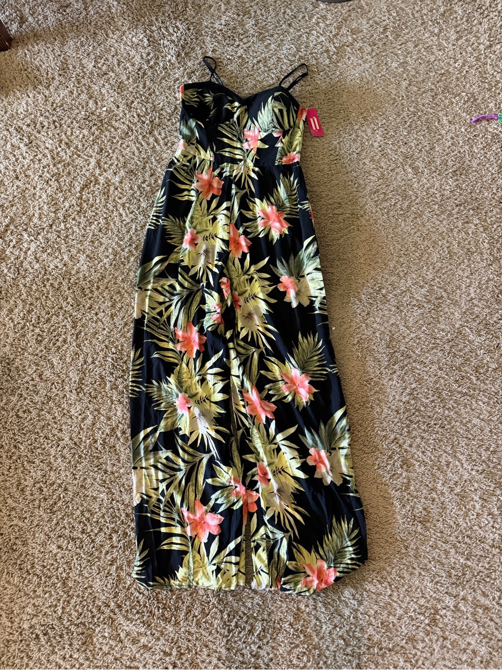 Xhilaration Black Tropical Floral Strap Jumpsuit